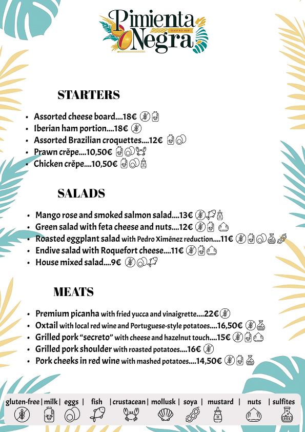 Diseño Gráfico menu restaurante en ingles
