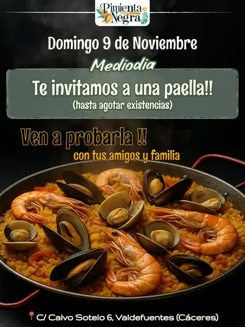 Diseño de cartel paella para Pimienta Negra Gastrobar en Valdefuentes, Cáceres